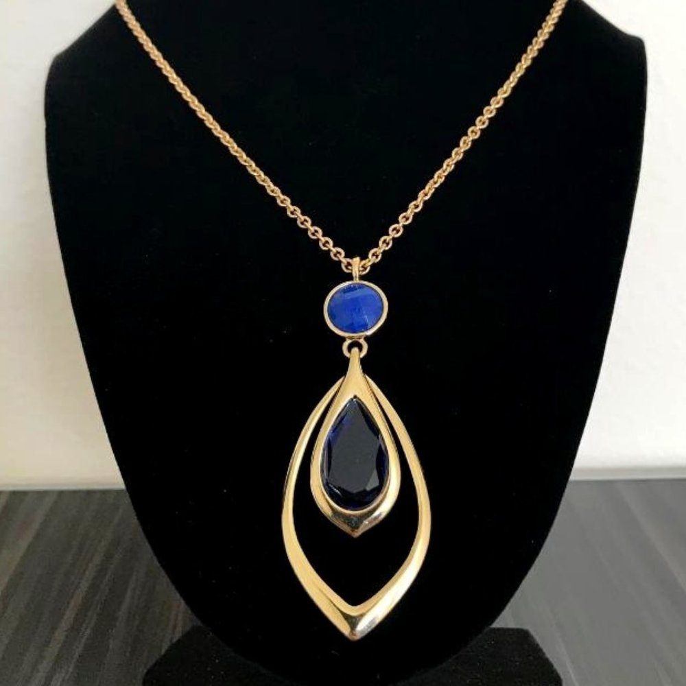 LC Gold-Tone With Blue Stones Pendant Necklace